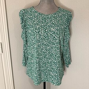 Adrianna Papell Emerald and Ivory Floral Top | M